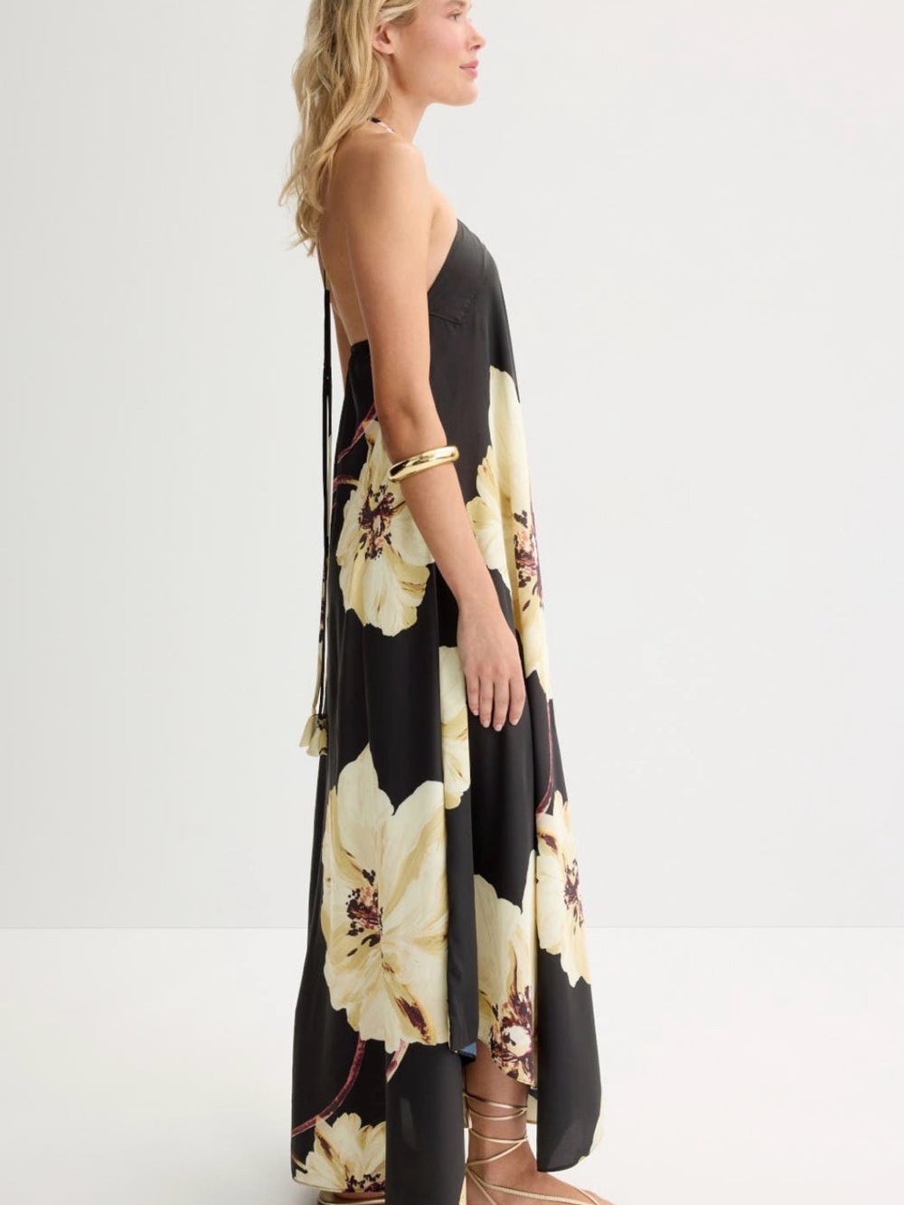 Misa Los Angeles Black Halter Maxi Dress with Cream Floral Print - Picture 3 of 12